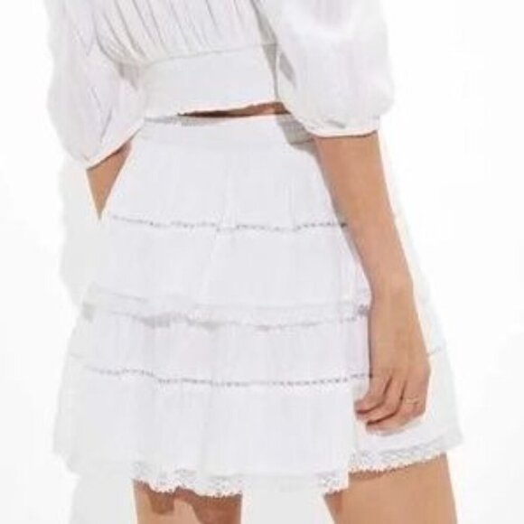AEO Cotton Blend White Lace Trim Two Tier Elastic Waist Boho Mini Skirt Size XXL - Picture 3 of 15